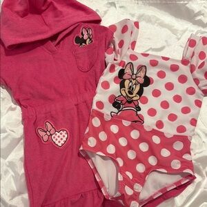 Disney Minnie Mouse Pink Polka Dot Swim One Piece and Cover-up